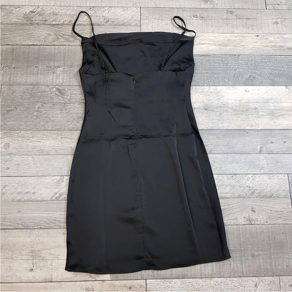 Urban Outfitters Satin Mallory Mini Dress XS UK 6 Black Slip LBD Party BNWT - Picture 2 of 11